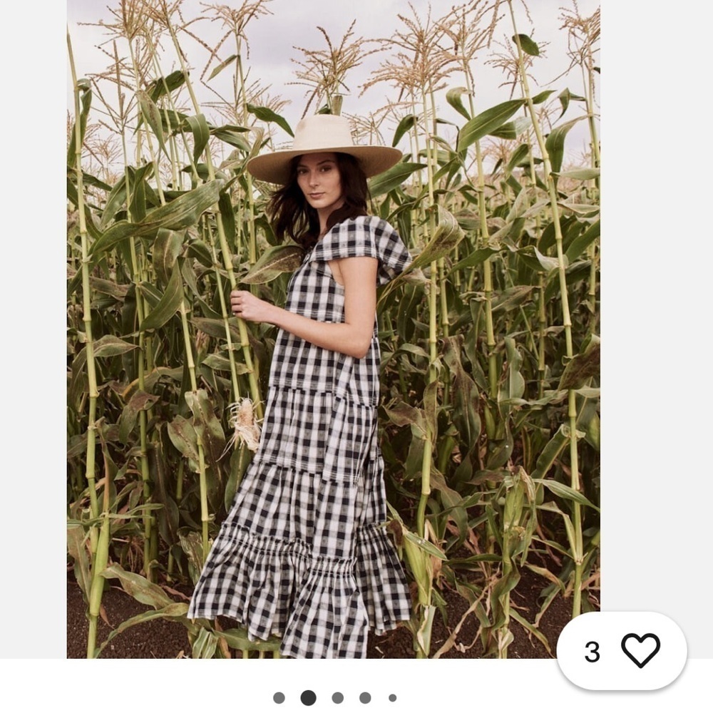 THE GREAT Nightingale Gingham Midi Dress in Navy Blue Heart Size 1